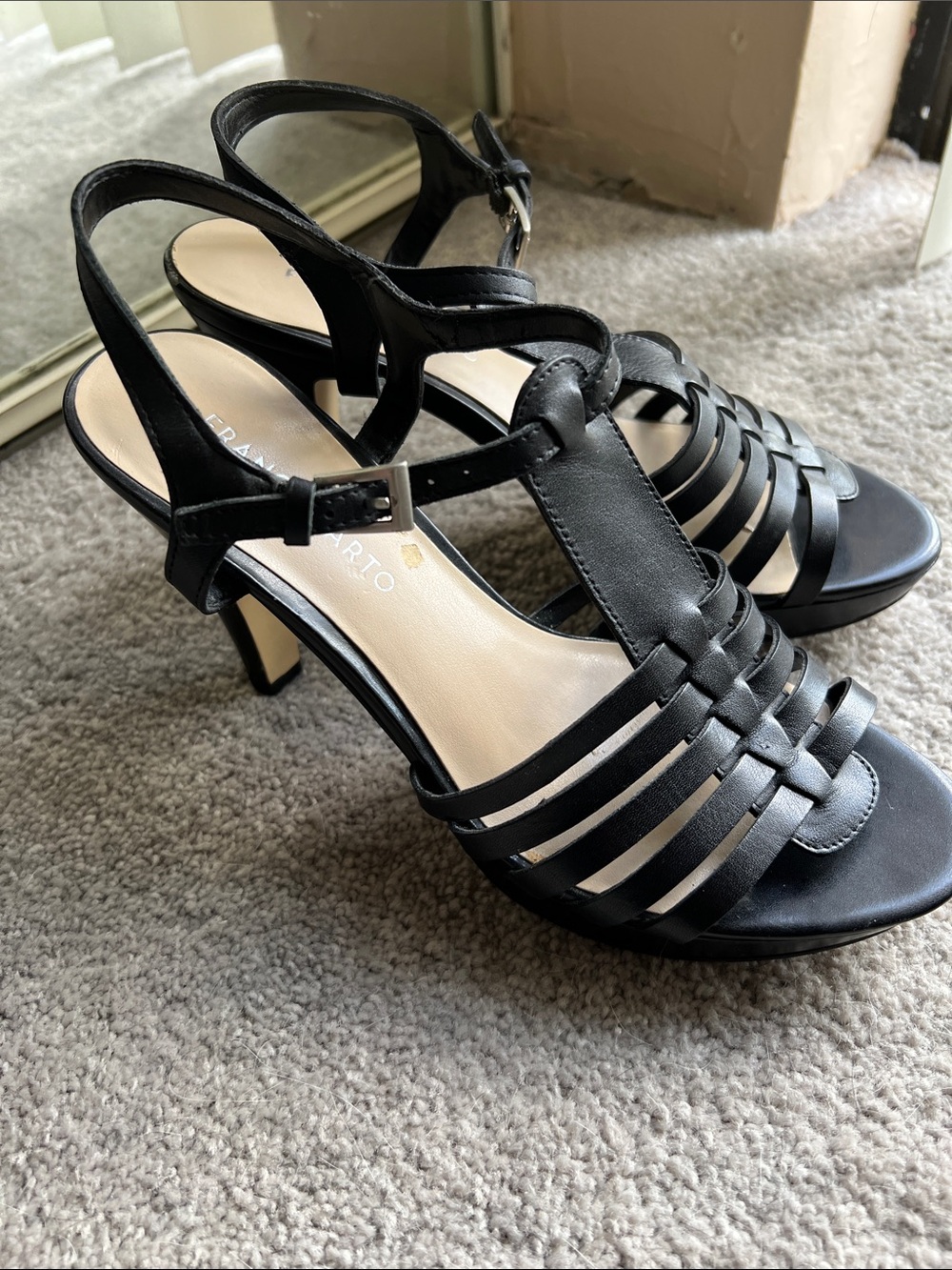 Franco Sarto Black Strappy Open-Toe Slingback Heels